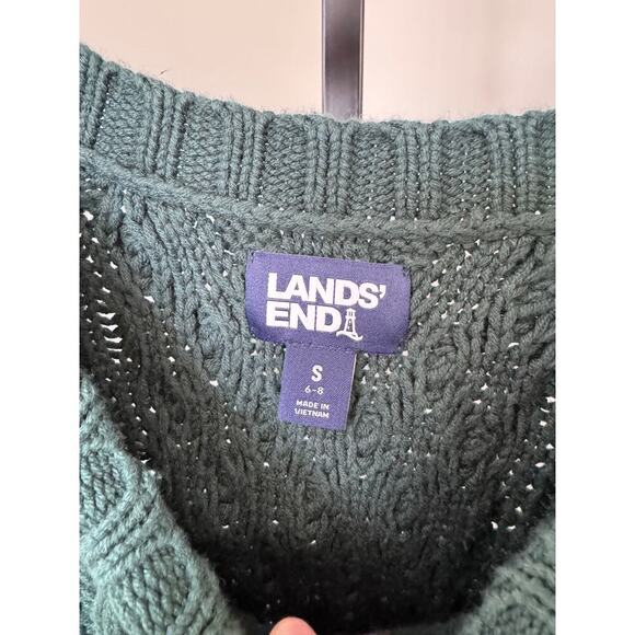 Lands End Women's Cotton Blend Cable Crew Neck Sweater Dress - Picture 3 of 5